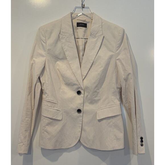 Esprit Beige‎ Cotton Blend Blazer Jacket Career Womens Size 10 - Picture 1 of 7